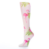 Celeste Stein Womens 8-15 mmHg Compression Sock-White Flamingos