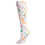 Celeste Stein Womens 20-30 mmHg Compression Sock-White Multi Ribbons