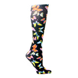 Celeste Stein Womens 20-30 mmHg Compression Sock-Black Butterflies