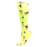 Celeste Stein Womens Compression Sock-Lime Horses