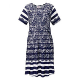 Silverts SV21200 Flowy Short Sleeve Adaptive Open Back Dress-Navy Lace-Small