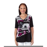 Silverts SV22030 Chiffon Overlay Open-Back Top for Women-Purple/Black-Large