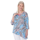 Silverts SV22610 Womens Stylish Slenderizing Open Back Top-Blue/Blush-Large