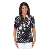 Silverts SV22660 Womens Adaptive Zippered Neck Open-Back Top-Flower Print-Large