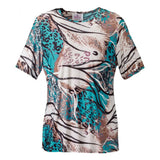 Silverts SV24720 Adaptive Scoop Neck T Shirt For Women-Teal Print-Extra Large