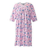 Silverts SV26000 Pretty Cotton Hospital Gown With Snaps-Pink Butterfly-Small