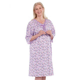 Silverts SV26000 Pretty Cotton Hospital Gown With Snaps-Mauve Flower-Large