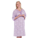 Silverts SV26000 Pretty Cotton Hospital Gown With Snaps-Mauve Flower-Extra Large