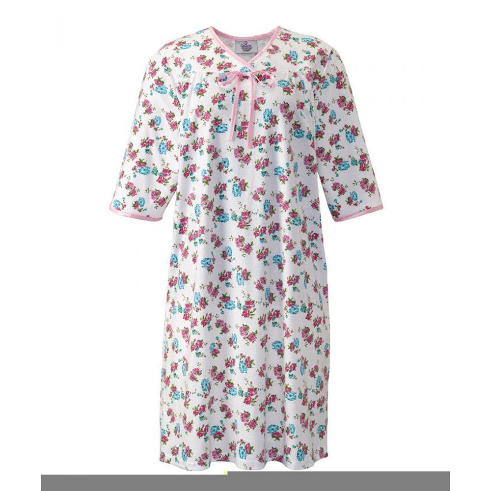 Silverts SV26000 Pretty Cotton Hospital Gown With SnapsPink RoseLarg