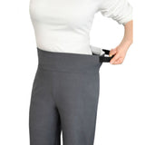 Silverts SV41020 Womens Arthritis Easy Grip Wide Leg Pull On Pants-Gray-Large