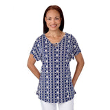 Silverts SV41040 Cap Sleeve Easy Wear Top Great For Arthritis-Blue Print-2XL