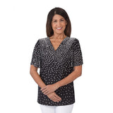 Silverts SV41080 Wide Bell Sleeve Top For Easy Self Dressing-White Dots-2XL